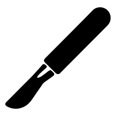 Simple solid black silhouette illustration of a scalpel used in surgery