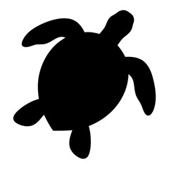 Bold black silhouette of a sea turtle swimming with grace and power