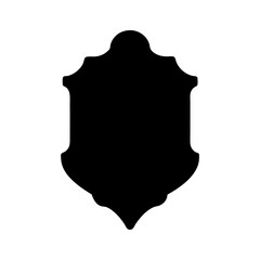 Elegant black ornate shield vector graphic on a clean white background