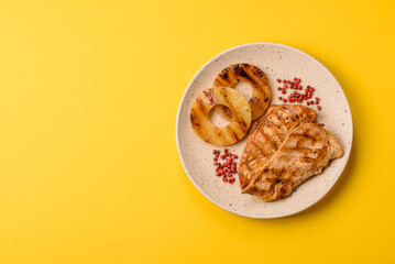 Chicken breast, grilled fillet, meat meal on a plate