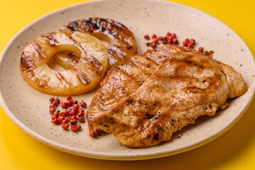 Chicken breast, grilled fillet, meat meal on a plate