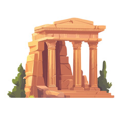2D flat Ancient Temple Ruins vector illustration, isolated on a white background.