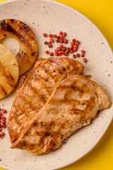 Chicken breast, grilled fillet, meat meal on a plate