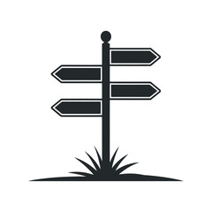 Simple Black and White Signpost Icon with Three Arrows Indicating Directions
