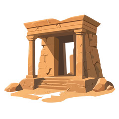 2D flat vector illustration of Ancient Temple Ruins, isolated on a white background.