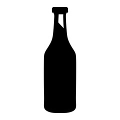 Black Silhouette of Beer Bottle with Cap, Solid black silhouette of a tall beer bottle with a capped top, representing beverages, drinking, and refreshment.
