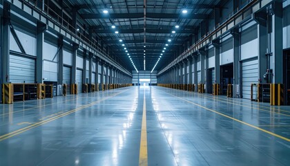Vast Vehicle Parts Warehouse with Loading Docks and Ambient Lighting
