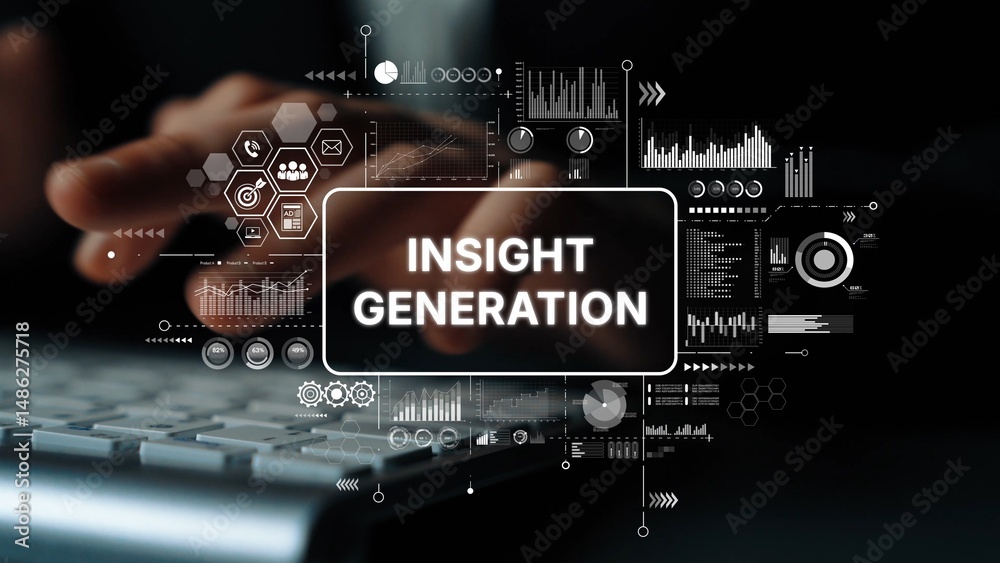 Poster Modern Technology Concept for Insight Generation in Data Analysis with Digital Graphs and Charts. Asymptotic smart data analytic.