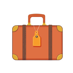 2D flat vector illustration of Suitcase With Tag, isolated on a white background.