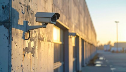 Weathered Wall with Security Camera Under Soft Morning Light