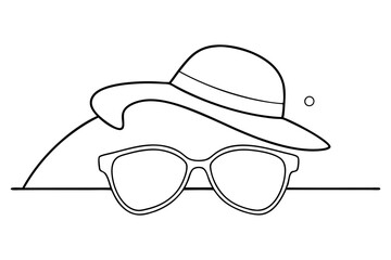 Minimalist summer beach hat and sunglasses vector