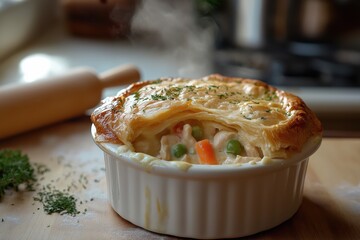 Golden Crusted Chicken Pot Pie Freshly Baked in a Cozy Country Kitchen