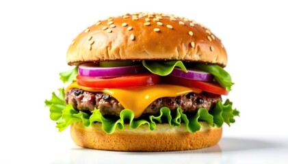 Close-up of a juicy burger, isolated on white , burger, white background, meal