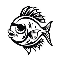 Ornamental Fish Illustration, Black and White Silhouette, Detailed Pattern Design 84 chr