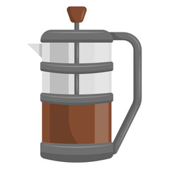 French Press Coffee Maker – Flat Vector Brewing Equipment Illustration

