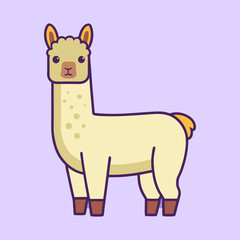 A cute cartoon illustration of a llama standing on a plain background