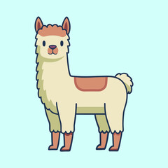A cute stylized cartoon alpaca with soft pastel colors and thick outlines