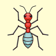 Cartoon Ant Illustration with Six Legs and Segmented Body on Cream Background