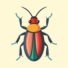 Colorful flat illustration of a beetle with a clean minimalistic design style