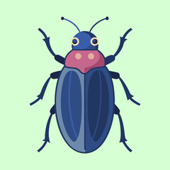 Stylized blue beetle illustration on a light green background with simple design