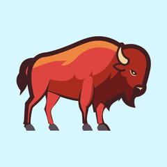 A Majestic Red Bison Depicted in a Modern Stylized Vector Graphic