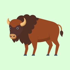 Flat Vector Illustration of an American Bison Against Light Green Background