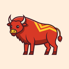 Stylized Red and Yellow Bull with Strong Lines and Retro Feel
