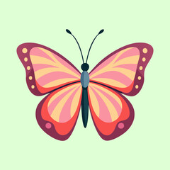 Stylized butterfly illustration with pink, yellow, and red wing patterns