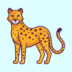 Cartoon cheetah standing tall and proud on a light blue background