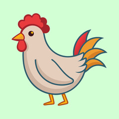 Cartoon Rooster with Red Comb and Brown Feathers, Cute Design