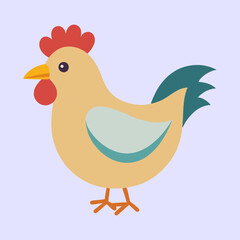 Cartoon Chicken Illustration with Neutral Colors on Pale Blue Background Art