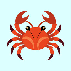 Stylized orange crab with big claws on a light blue background