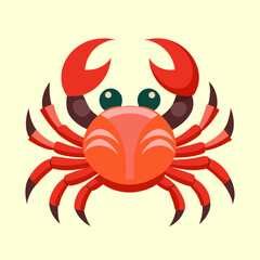 Cartoon crab illustration in bright red and orange color palette design