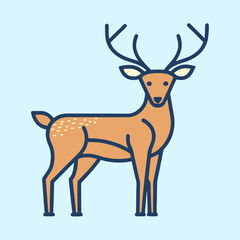 Fototapeta premium Stylized illustration of a proud deer with antlers against light blue backdrop