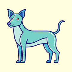 Stylized dog with a light blue and blue color palette standing proudly