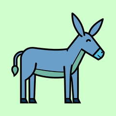 Stylized cartoon donkey illustration on light green background with black outlines