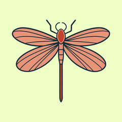 Simple and elegant illustration of a reddish orange dragonfly with dark outline