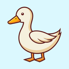 Cute cartoon duck standing against a pale blue background in profile