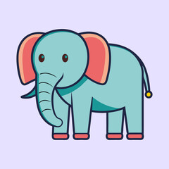 Cartoon Blue Elephant Character with Pink Ears on a Lavender Background