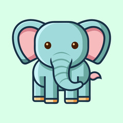 Cute cartoon baby elephant standing on a pale green background illustration