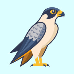 Stylized Cartoon Falcon Perched on Light Blue Background Showing Its Majestic Plumage