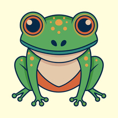 Adorable Cartoon Green Frog with Big Eyes Isolated on Light Background