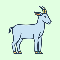 Stylized vector illustration of a standing goat with a light green background