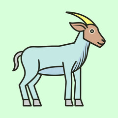 A stylized blue oryx illustration on a pastel green background, very clean