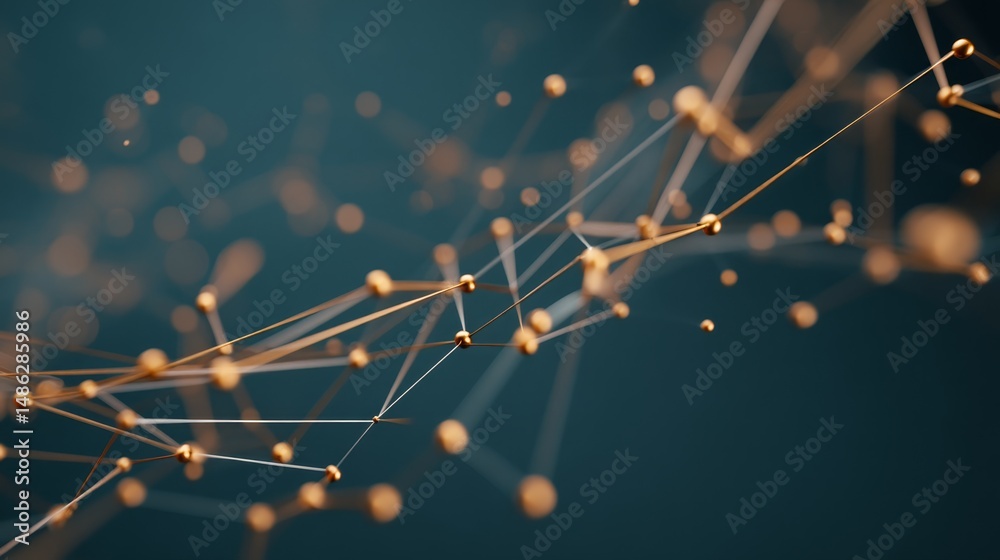 Aufkleber Abstract design features golden dots and lines on a dark blue background, symbolizing technology and global connectivity for digital concepts