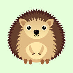 Cartoon hedgehog with spiky brown quills and a cute expression on light green