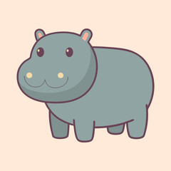 Cartoon hippopotamus standing on a pink background with a friendly expression