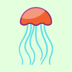 Stylized Jellyfish Illustration with Orange Bell and Light Blue Tentacles
