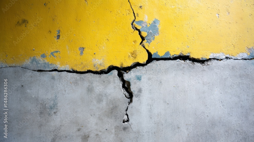 Poster cracked yellow and black concrete features deep fissures and a rough texture, creating an edgy, urba