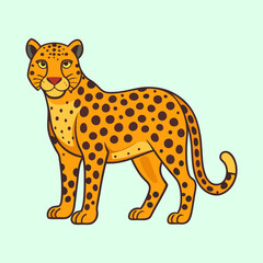 Cartoon Cheetah with Spots Standing Proudly on a Pale Green Background